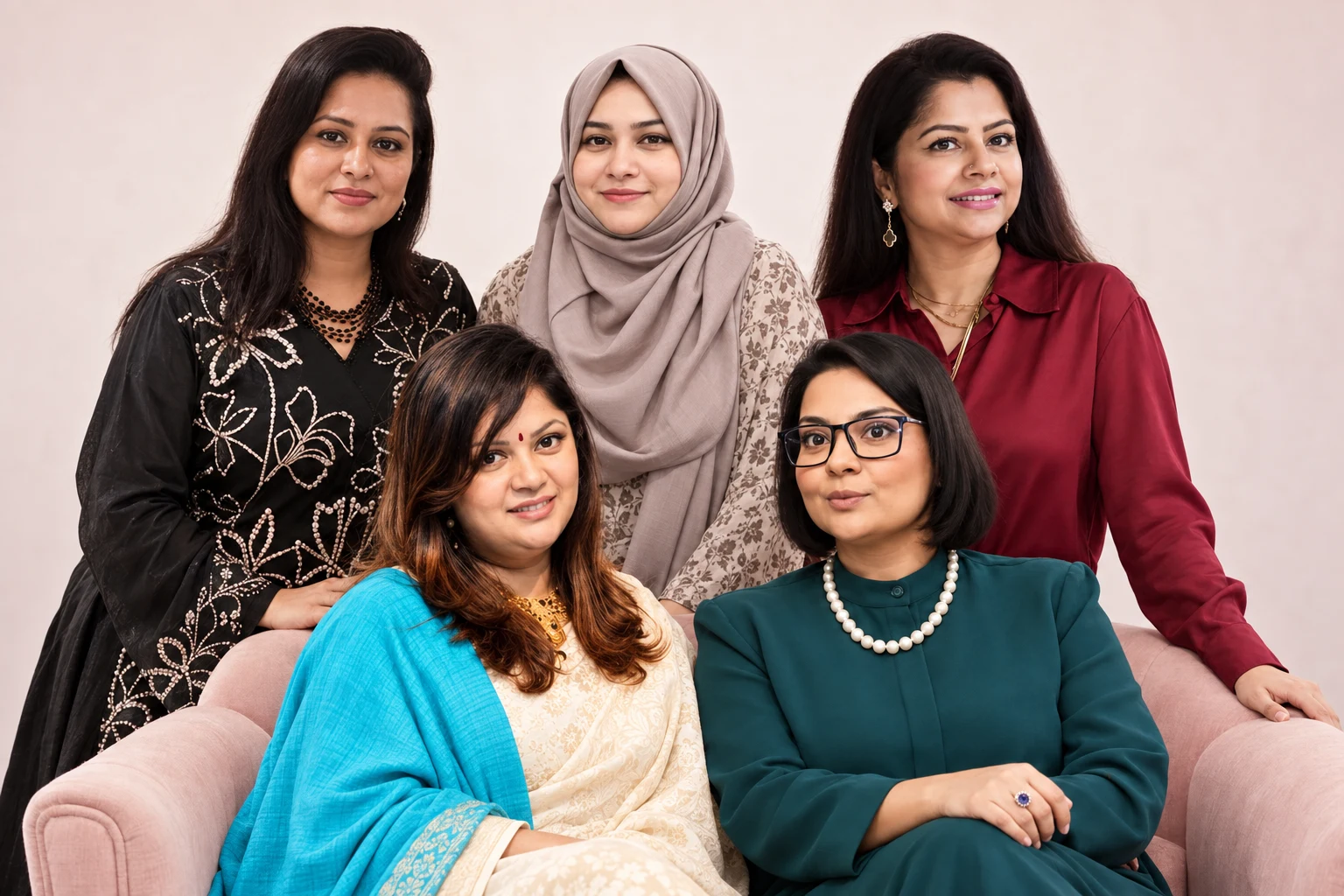 Studio-style group portrait of five Boss Ladies professionals